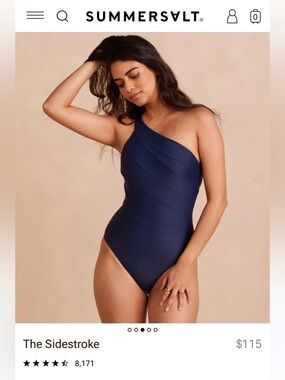 summersalt Sidestroke Navy Blue One-Shoulder Swimsuit